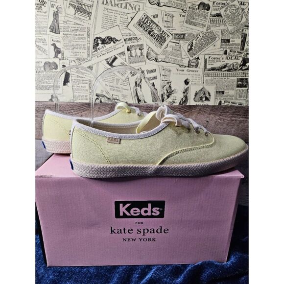 Kate Spade Keds Neon Yellow Canvas Espadrille 8.5 Shoes - Picture 2 of 6